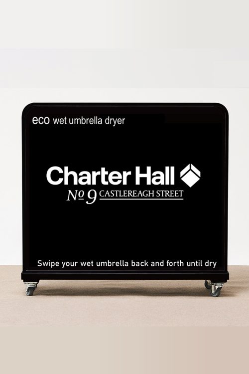 eco umbrella dryer with custom branding