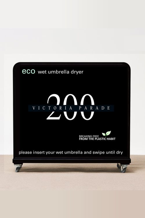 eco umbrella dryer with custom branding